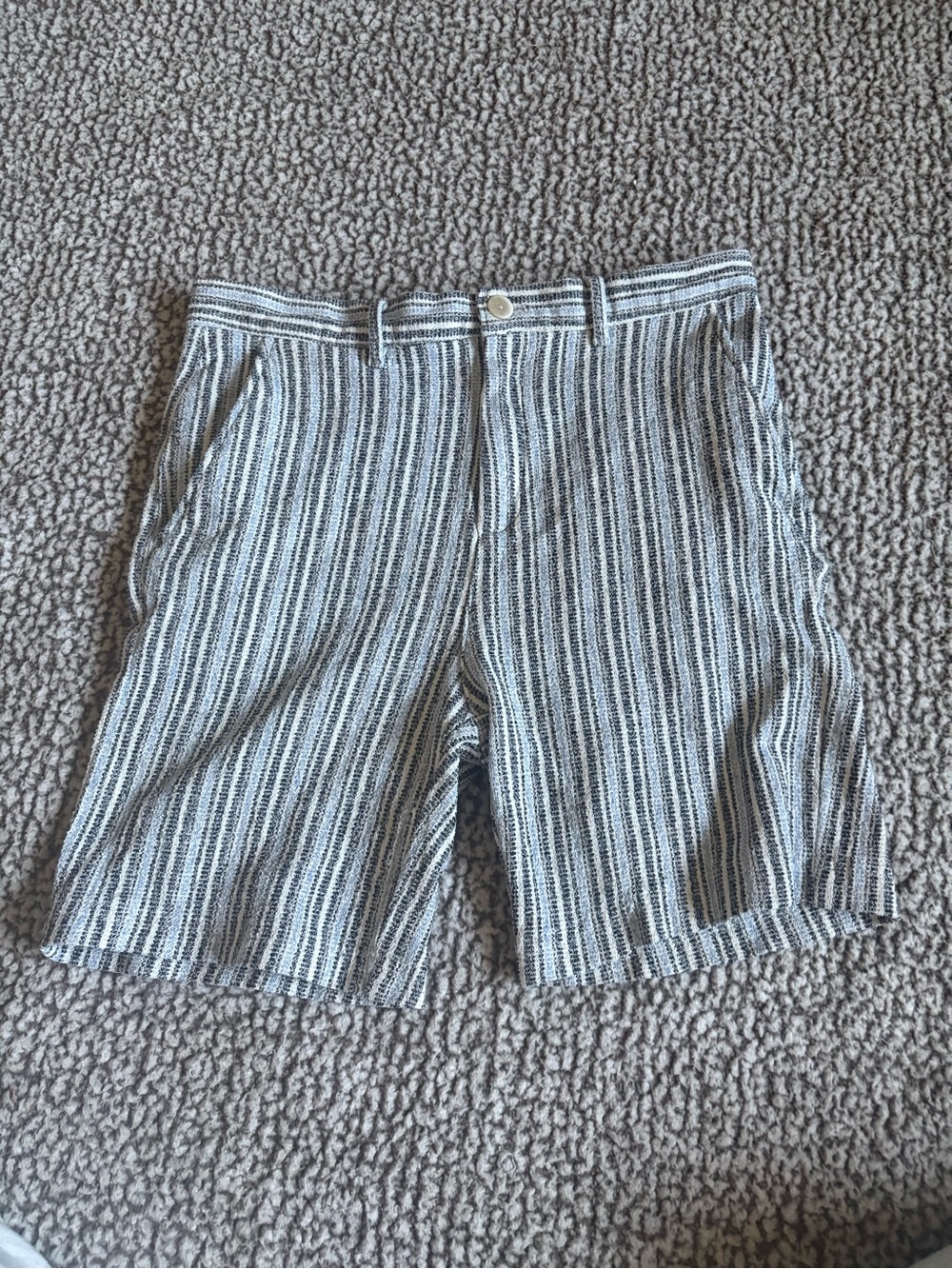 Zara Women’s Striped Bermuda Shorts - Navy Blue, Light Blue & White